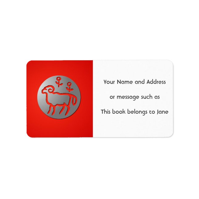 Aries Zodiac Stjärntecken Silver Premium Namn bric Adressetikett (Framsidan)