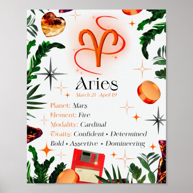 Aries Zodiac-Stjärntecken Y2K Vit 4:5 Poster (Framsidan)