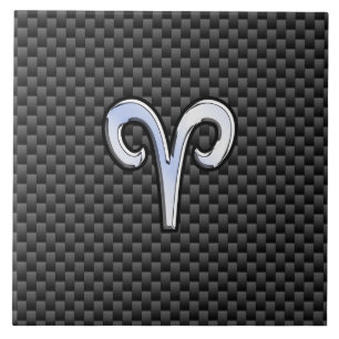 Aries Zodiac Symbol Black Carbon Fiber Decor Kakelplatta