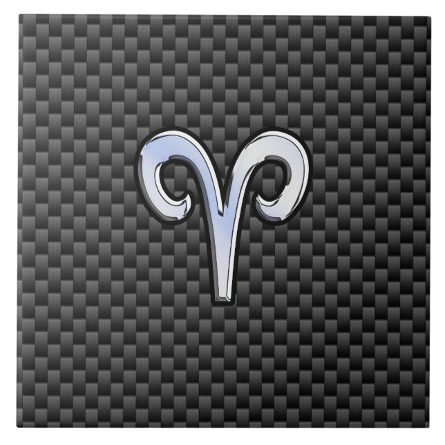 Aries Zodiac Symbol Black Carbon Fiber Decor Kakelplatta (Framsidan)
