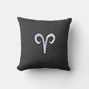 Aries Zodiac Symbol Black Carbon Fiber Decor Kudde