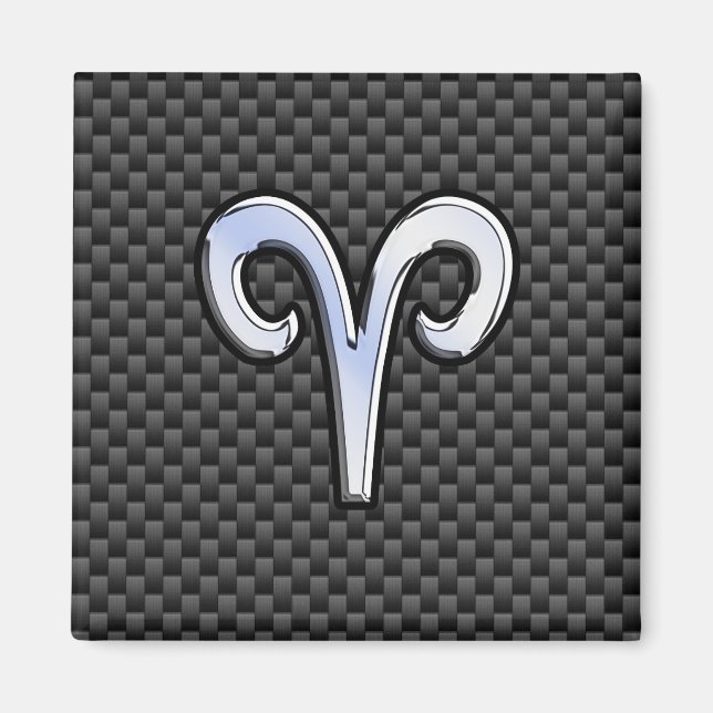 Aries Zodiac Symbol Black Carbon Fiber Decor Magnet (Framsidan)