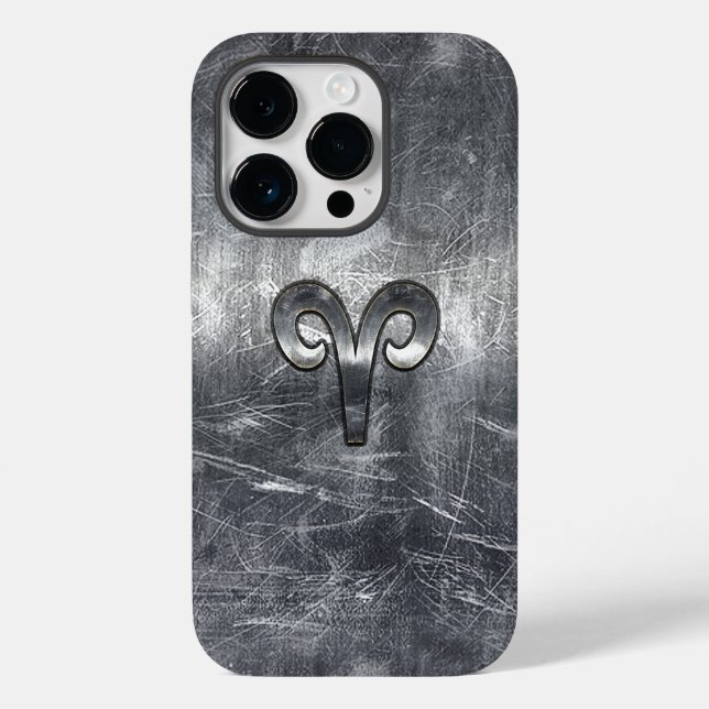 Aries Zodiac Symbol i Silver Distress Stil (Baksida)