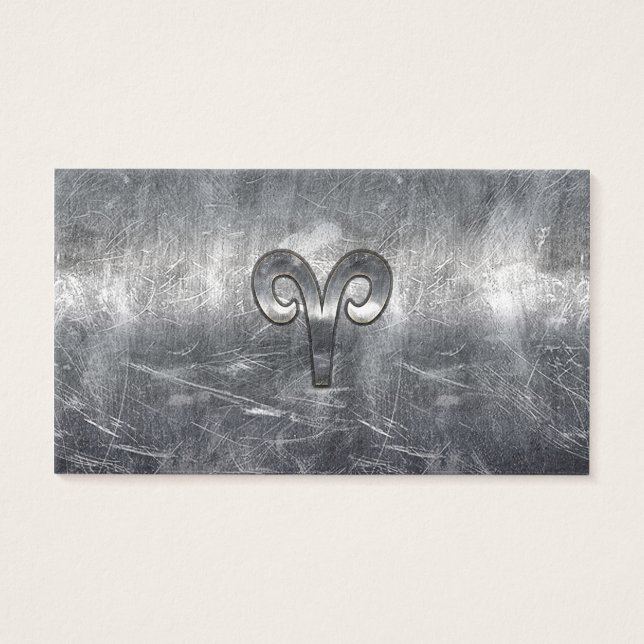 Aries Zodiac Symbol i Silver Distress Stil Visitkort (Framsidan)