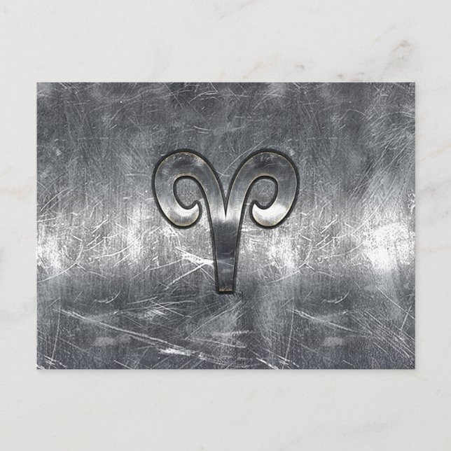 Aries Zodiac Symbol i Silver Distress Stil Vykort (Framsida)