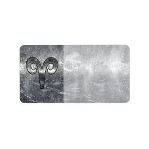 Aries Zodiac Symbol i Silver Steel Stil Adressetikett