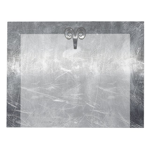 Aries Zodiac Symbol i Silver Steel Stil Anteckningsblock (Framsida)
