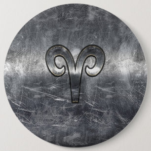 Aries Zodiac Symbol i Silver Steel Stil Knapp