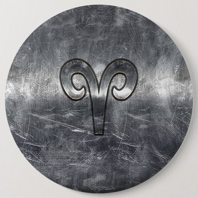 Aries Zodiac Symbol i Silver Steel Stil Knapp (Framsida)