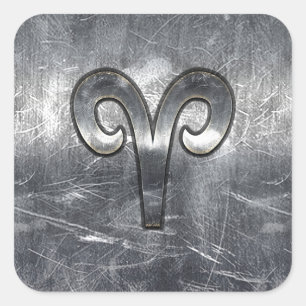Aries Zodiac Symbol Industrial Stil Fyrkantigt Klistermärke