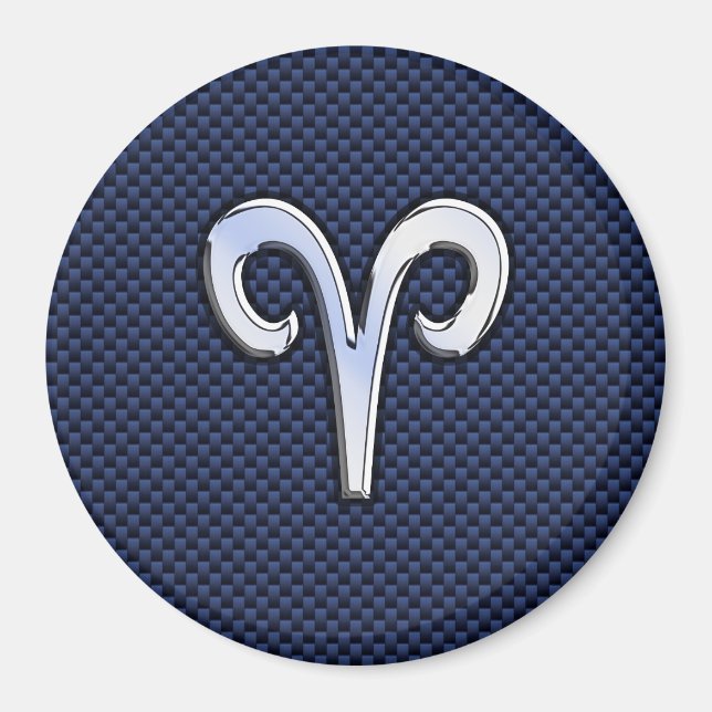 Aries Zodiac Symbol Navy Blue Carbon Fiber Stil Magnet (Framsidan)