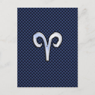Aries Zodiac Symbol Navy Blue Carbon Fiber Stil Vykort