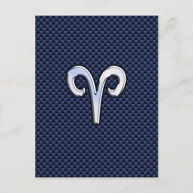 Aries Zodiac Symbol Navy Blue Carbon Fiber Stil Vykort (Framsida)