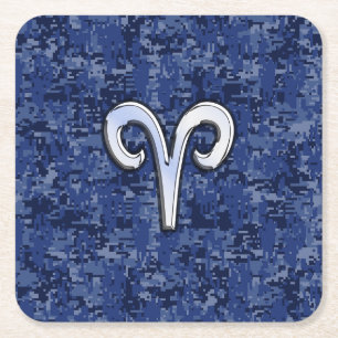 Aries Zodiac-symbol på marinblå digitalkamera Underlägg Papper Kvadrat