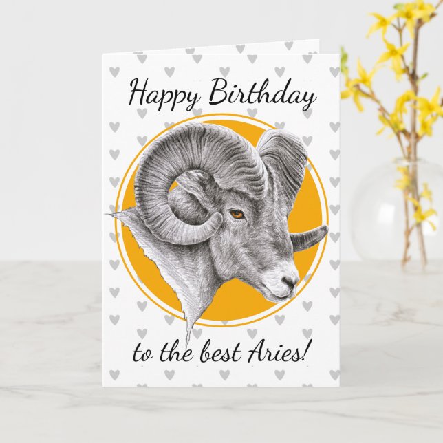 Aries Zodiac-tecken Bighorn Ram Animal art Birthda Kort (Gul blomma)