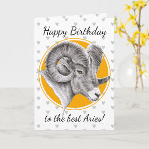 Aries Zodiac-tecken Bighorn Ram Animal art Birthda Kort