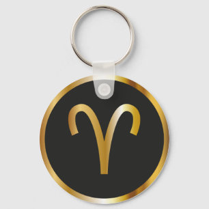 Aries Zodiac-tecken, Black & Guld-nyckelkedja Nyckelring