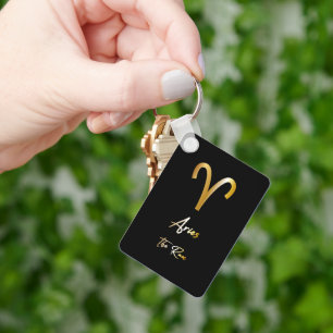 Aries Zodiac-tecken, Black & Guld-nyckelkedja Nyckelring