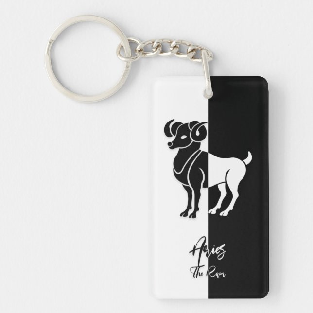 Aries Zodiac-tecken, Black & White Keychain (Framsidan)
