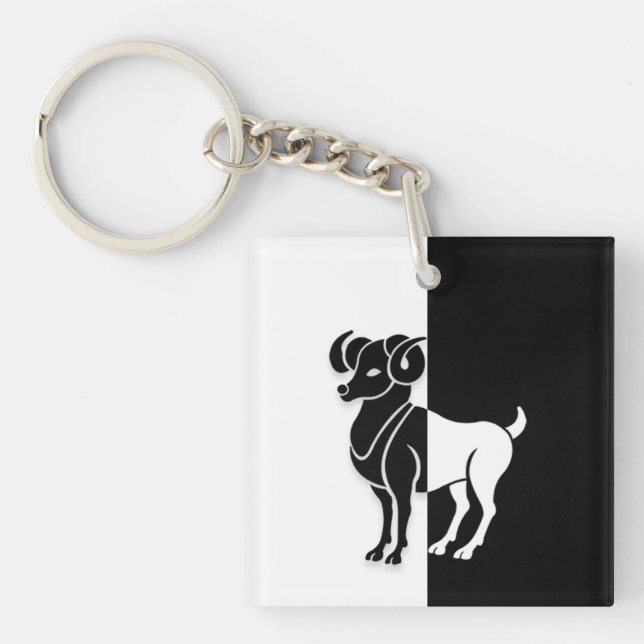 Aries Zodiac-tecken, Black & White Keychain (Framsidan)