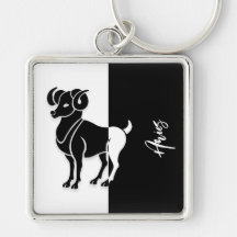 Aries Zodiac-tecken, Black & White Keychain
