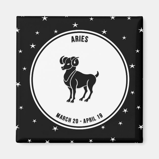 Aries Zodiac-tecken, Black & White Magnet (Framsidan)