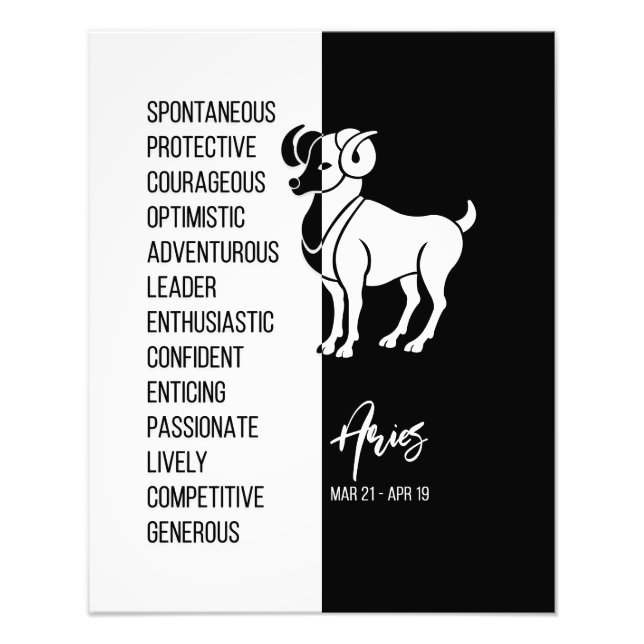Aries Zodiac-tecken, Black & White-Poster Fototryck (Framsidan)