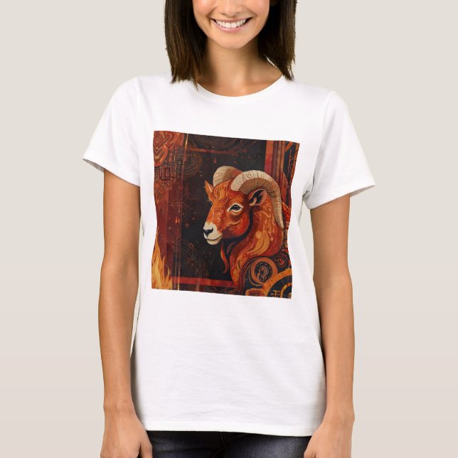 Aries Zodiac-tecken med dynamisk design T Shirt (Framsida)