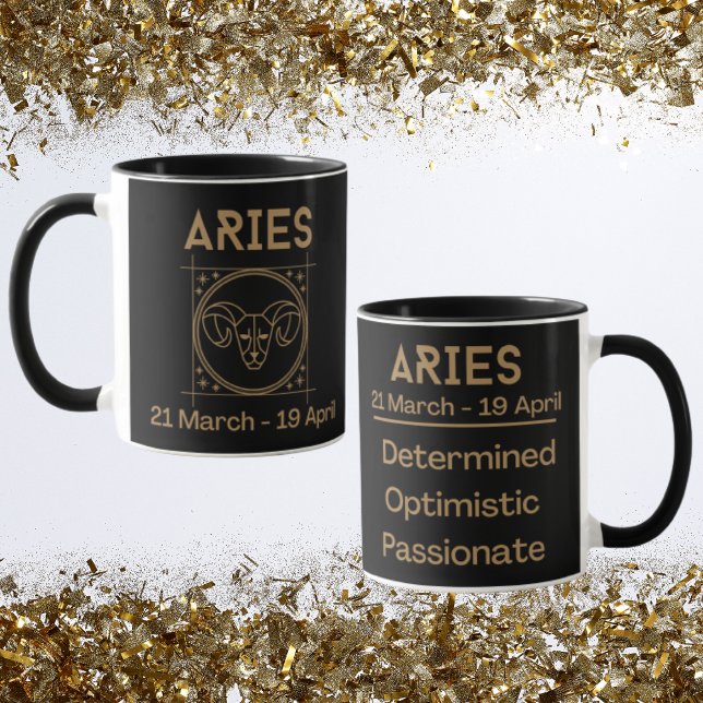 Aries Zodiac-tecken med symbol och spår Mugg (Aries Zodiac Coffee Mug with traits)