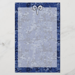 Aries Zodiac-tecken på Navy Blue Digital Camo Deco Brevpapper