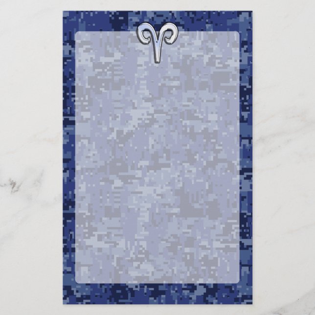 Aries Zodiac-tecken på Navy Blue Digital Camo Deco Brevpapper (Framsida)