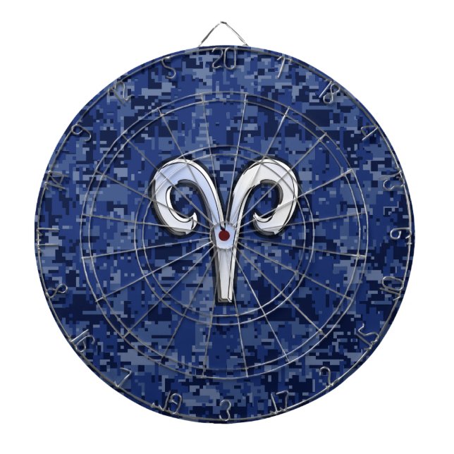 Aries Zodiac-tecken på Navy Blue Digital Camo Deco Darttavla (Framsidan)