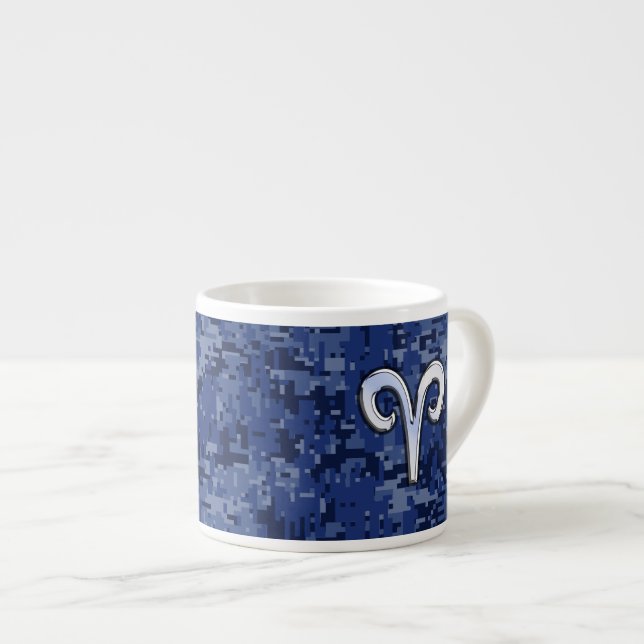 Aries Zodiac-tecken på Navy Blue Digital Camo Deco Espressomugg (Framsida höger)