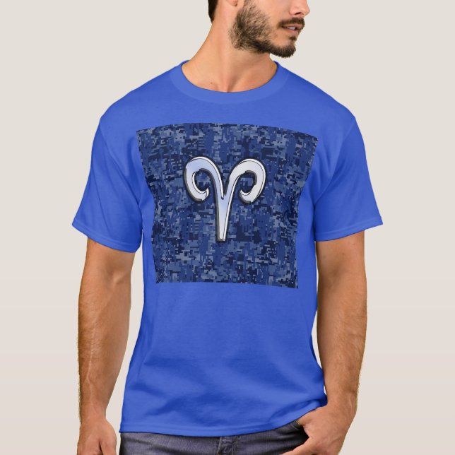 Aries Zodiac-tecken på Navy Blue Digital Camo Deco Tee Shirt (Framsida)