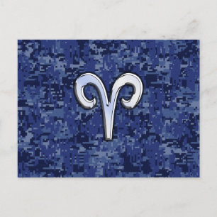 Aries Zodiac-tecken på Navy Blue Digital Camo Deco Vykort