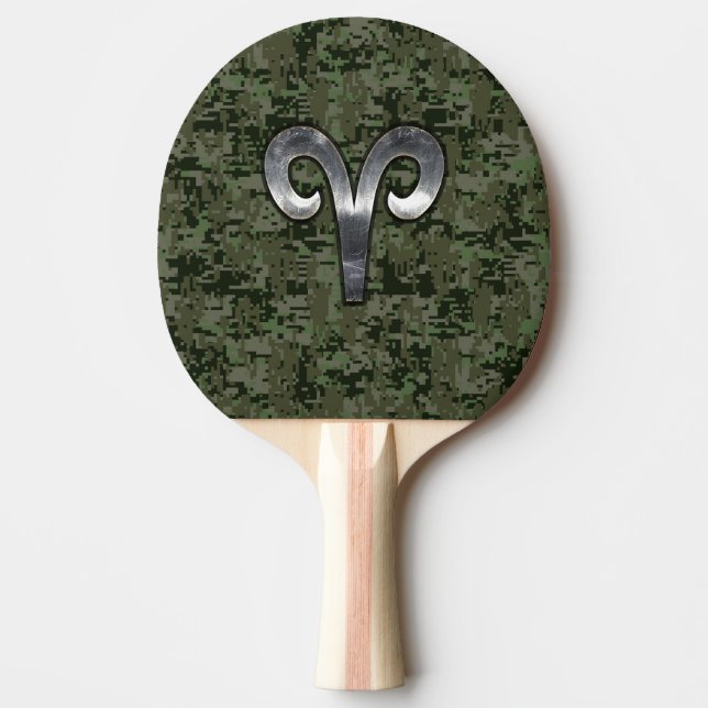 Aries Zodiac-tecken på Woodland Stil Digital Camo Pingisracket (Framsidan)