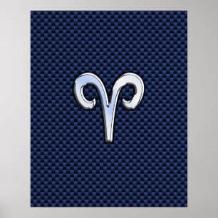 Aries Zodiac-tecken vid utskrift av marin blå kolf Poster