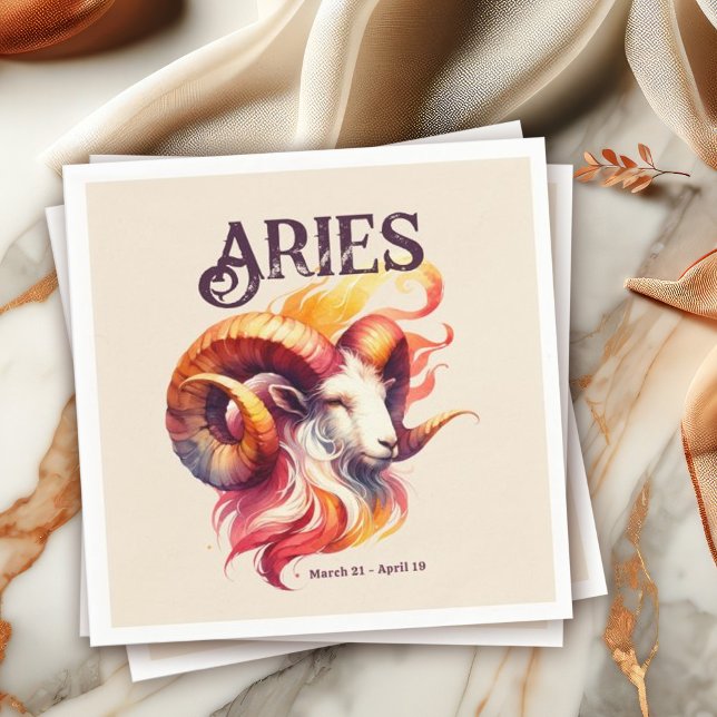 Aries Zodiac Thned Födelsedagsfest Pappersservett (Watercolor Aries Zodiac-Themed Party Suite | Coordinate with Party Supplies Like These Napkins!)