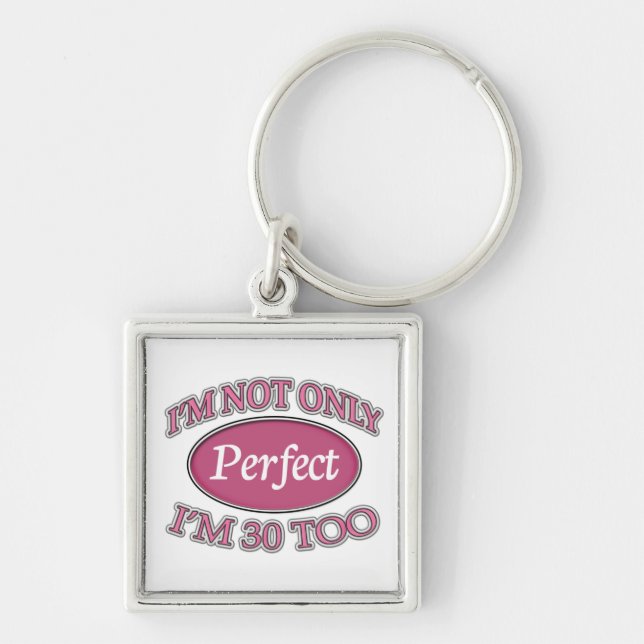 Årig perfekt 30 fyrkantig silverfärgad nyckelring (Framsidan)