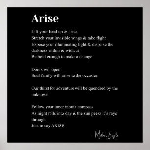 Arise dikt poetry black white wall art dedecor poster