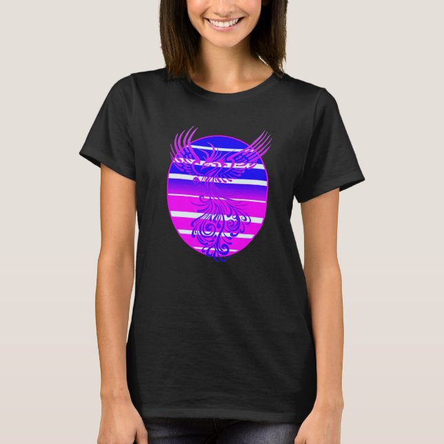 Arising Anew Phoenix and Retro Sunrise Vector Blue T Shirt (Framsida)