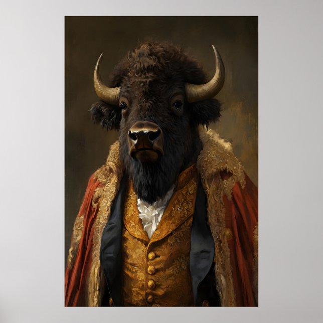 Aristocratic Bison Portrait, Funny Animal Poster (Framsidan)