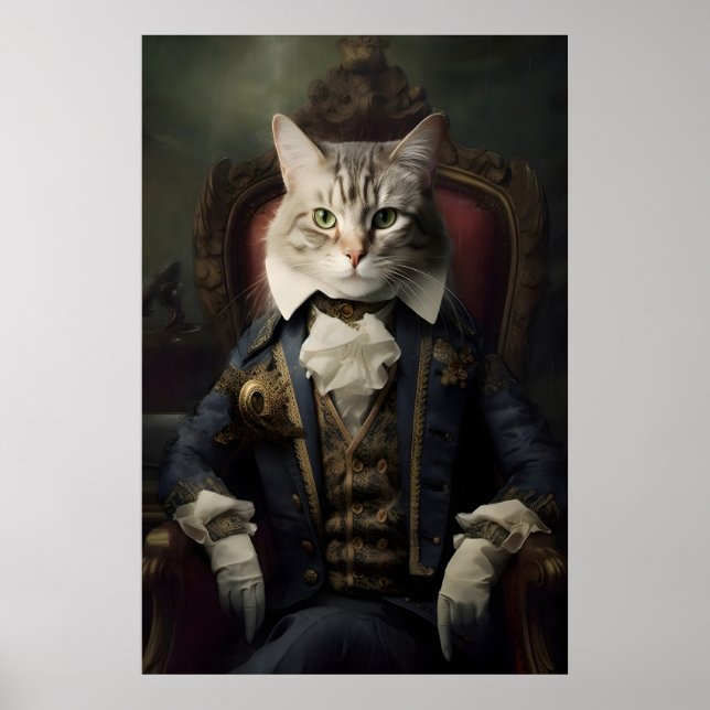 Aristocratic Cat Portrait, Funny Renaissance Wall Poster (Framsidan)