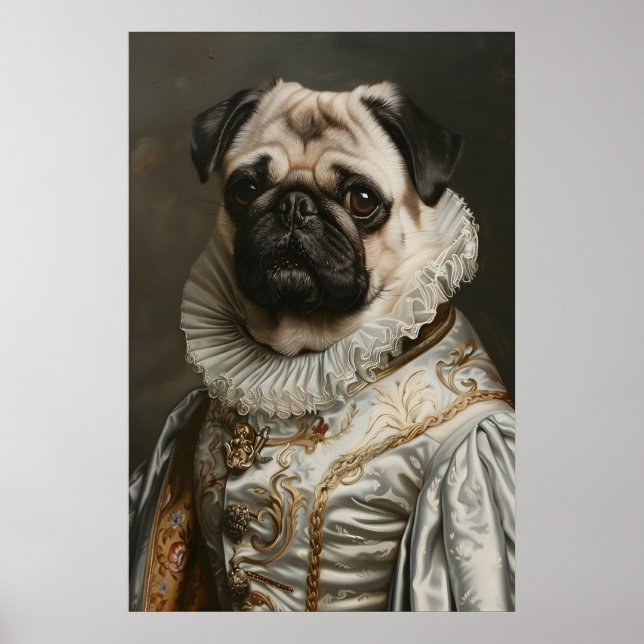 Aristocratic Pug Renaissance Portrait Print Poster (Framsidan)