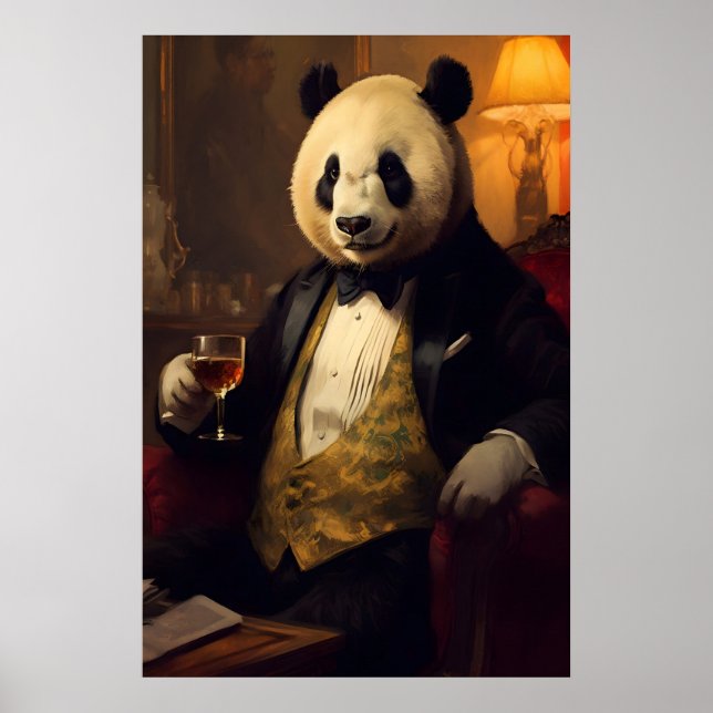 Aristokratisk Panda Porträtt, Rolig Djur Väggkonst (Framsidan)