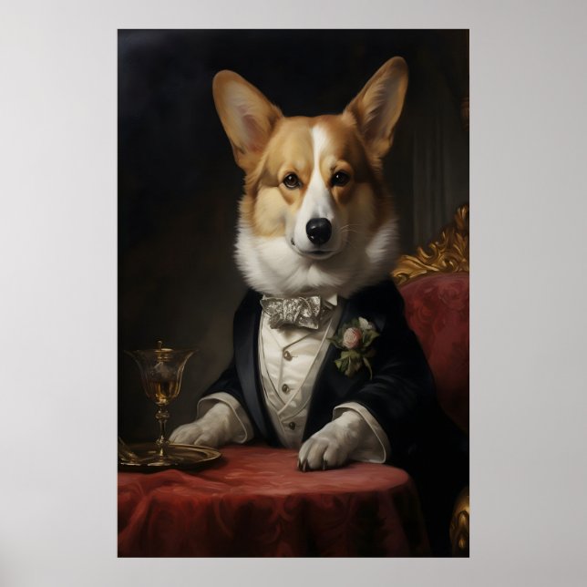 Aristokratiskt Corgi-porträtt tryck, Roligt Poster (Framsidan)