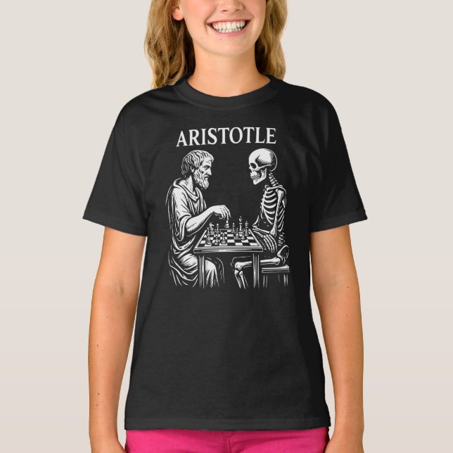 Aristoteles vs Skelett Schack T Shirt (Framsida)