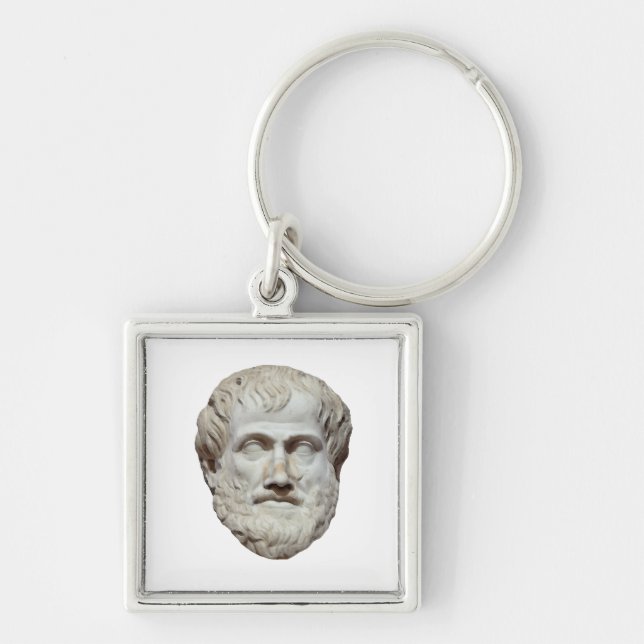 Aristotle huvudskulptur fyrkantig silverfärgad nyckelring (Framsidan)