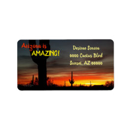 "Arizona är Fantastisk!" Sunset Sonoran Desert Cac Adressetikett