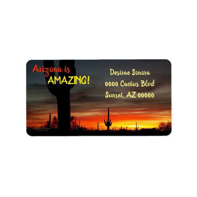 "Arizona är Fantastisk!" Sunset Sonoran Desert Cac Adressetikett (Framsidan)